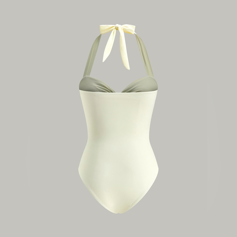 CoMMENSE Bow Tie Halter One-Piece Swimsuit
COLOR - Beige, size Medium NWT - Picture 7 of 9